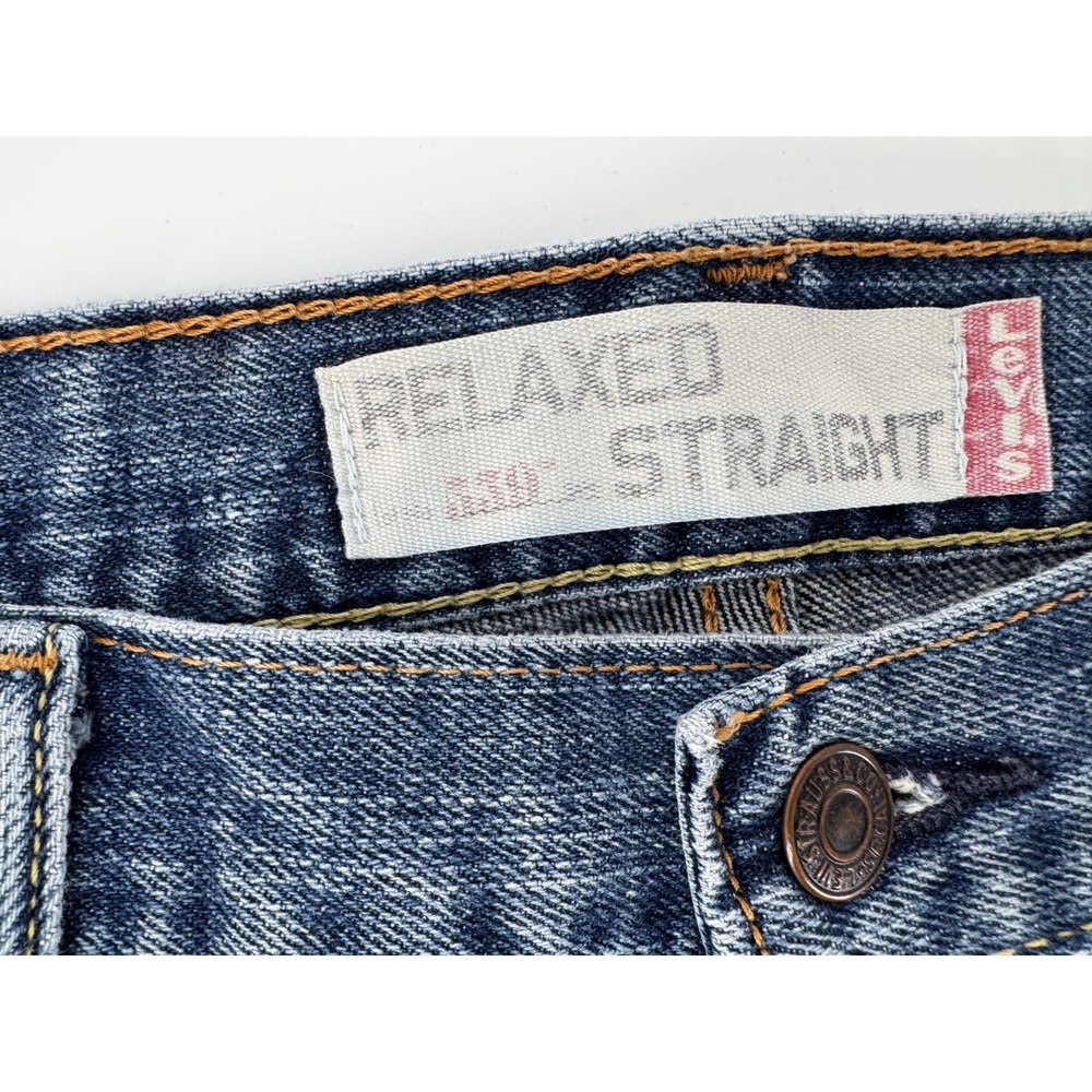 Vintage Levi's 559 Relaxed Straight Jeans Mens Size 36x34 Blue Hem Distressed - Picture 4 of 16